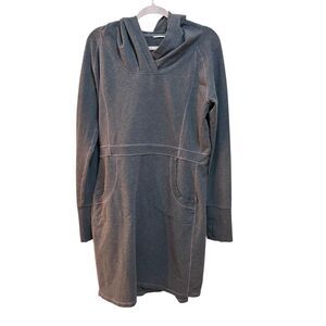 Athleta Hoodie Dress Womens Large Tall Gray Sweatshirt Long Sleeve Pockets